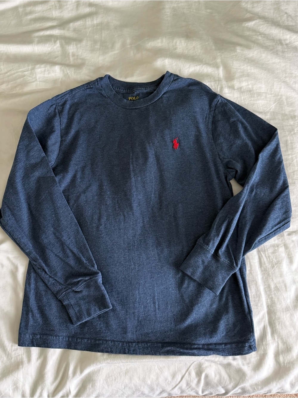 Boys Polo Ralph Lauren Navy Long Sleeve Tee with Red Pony Logo